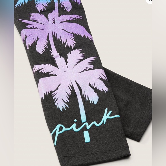 NWT VICTORIA SECRET/PINK COTTON HIGH WAIST LEGGINGS-Gradient Palm Tree Graphic - Picture 5 of 6